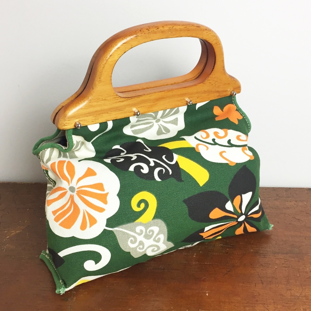 J. Crew Bermuda HandBag Purse Clutch Wood Handle